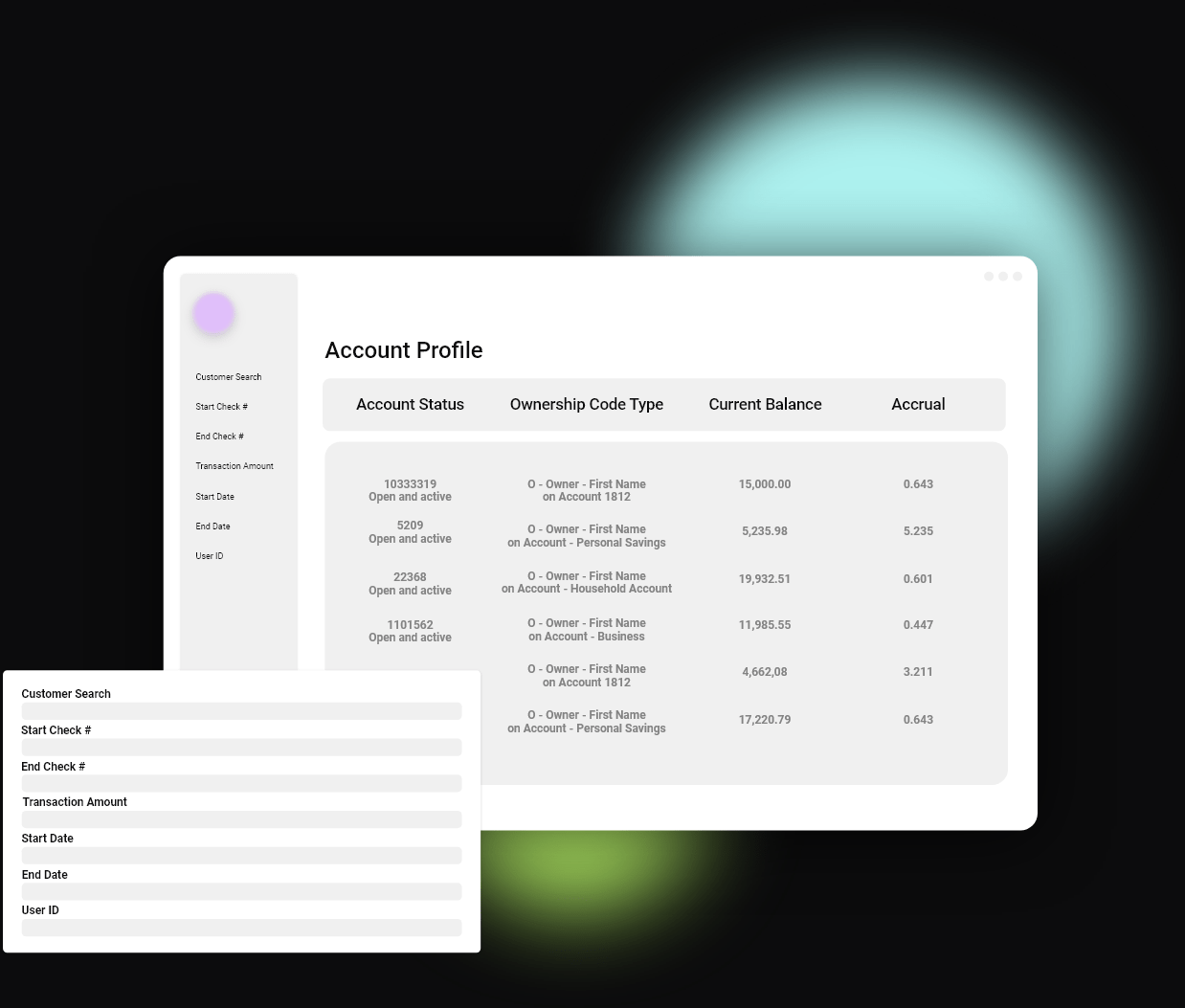 account and customer search forms